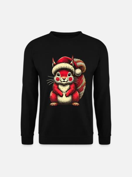 Cute squirrel with Christmas hat - Unisex Sweatshirt - black