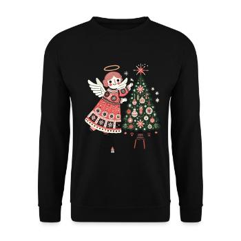 Angel decorates Christmas tree in vintage - Unisex Sweatshirt - black - Front - Alina (178cm) & Michal (187cm)