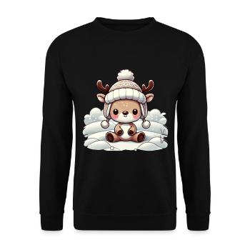 Vintage Weihnachten Rentier Design Mit Schnee - Unisex Pullover - Schwarz - Vorne - Alina (178cm) & Michal (187cm)