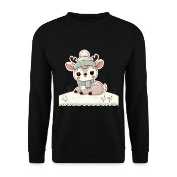 Bezauberndes Vintage Design Mit Rentier Und Schnee - Unisex Pullover - Schwarz - Vorne - Alina (178cm) & Michal (187cm)