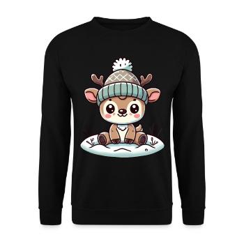 Bezauberndes Vintage Design Mit Rentier Und Schnee - Unisex Pullover - Schwarz - Vorne - Alina (178cm) & Michal (187cm)