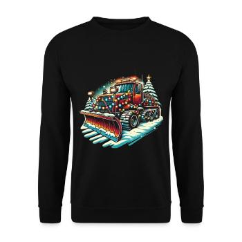 Winter Christmas Snow Removal Machine Vehicle - Unisex Sweatshirt - black - Front - Alina (178cm) & Michal (187cm)