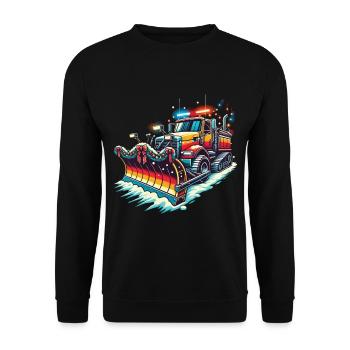 Winter Christmas Snow Removal Machine Vehicle - Unisex Sweatshirt - black - Front - Alina (178cm) & Michal (187cm)