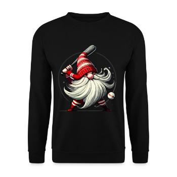 Christmas Baseball Gnome with Baseball Bat - Unisex Sweatshirt - black - Front - Alina (178cm) & Michal (187cm)