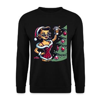 Christmas Pin-Up Cartoon Motif - Unisex Sweatshirt - black - Front - Alina (178cm) & Michal (187cm)