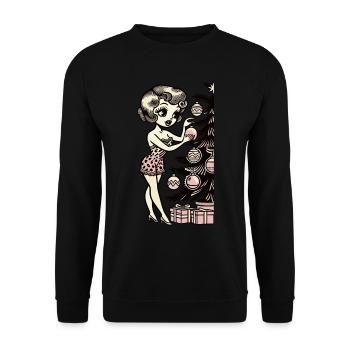 Pin-Up de Noël Motif Rétro Vintage - Sweat-shirt Unisexe - noir - Devant - Alina (178cm) & Michal (187cm)