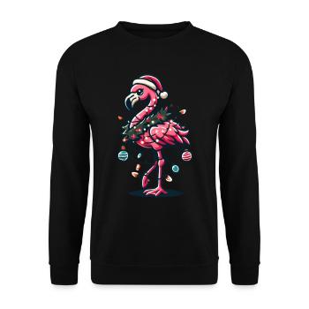 Funny flamingo with Christmas decoration - Unisex Sweatshirt - black - Front - Alina (178cm) & Michal (187cm)