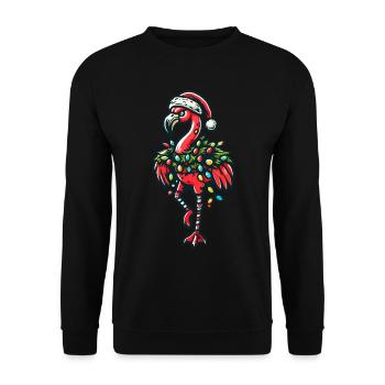 Lustiger Weihnachtlicher Flamingo Mit Dekoration - Unisex Pullover - Schwarz - Vorne - Alina (178cm) & Michal (187cm)