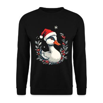 Canard de Noël avec chapeau et couronne de baies - Sweat-shirt Unisexe - noir - Devant - Alina (178cm) & Michal (187cm)