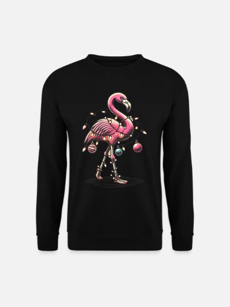 Lustiger Weihnachtlicher Flamingo Mit Lichterkette - Unisex Pullover - Schwarz