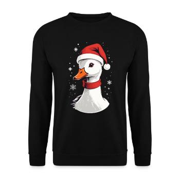 Weihnachtliche Ente mit Mütze und Schneeflocken - Unisex Pullover - Schwarz - Vorne - Alina (178cm) & Michal (187cm)