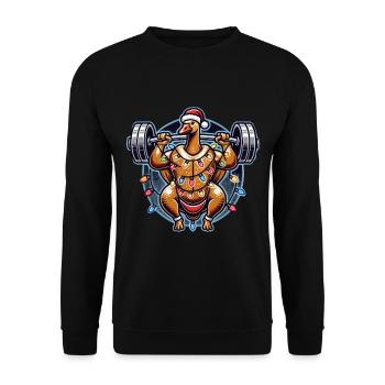 Lustige Weihnachtsgans Bodybuilding Spaß - Unisex Pullover - Schwarz - Vorne - Alina (178cm) & Michal (187cm)