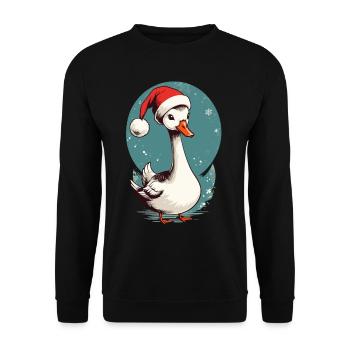 Festliche Ente mit Weihnachtsmütze - Unisex Pullover - Schwarz - Vorne - Alina (178cm) & Michal (187cm)
