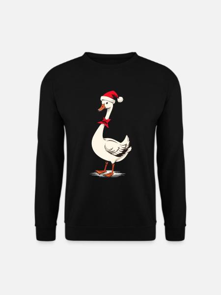 Festliche Gans Mit Weihnachtsmütze - Unisex Pullover - Schwarz