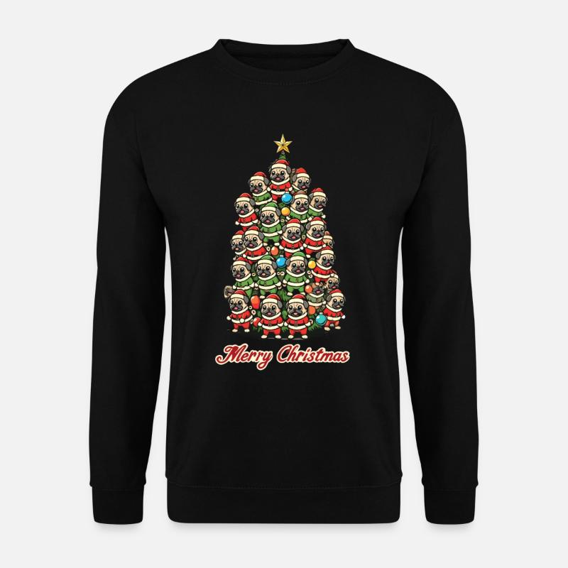 Fröhliche Weihnachten Mops Weihnachtsbaum - Unisex Pullover - Schwarz