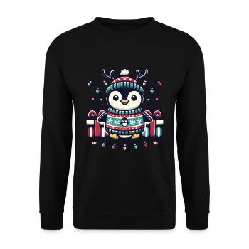 Süßer Weihnachtspinguin Mit Lichterkette - Unisex Pullover - Schwarz - Vorne - Alina (178cm) & Michal (187cm)