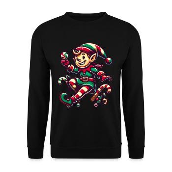 Merry Christmas elf with candy cane - Unisex Sweatshirt - black - Front - Alina (178cm) & Michal (187cm)