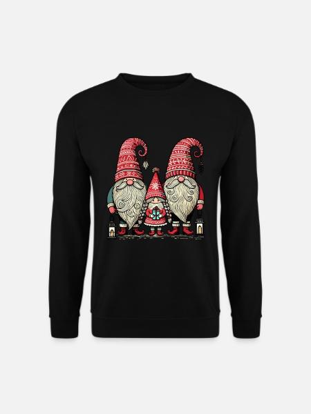 Weihnachtliche Gnome Süße Wichtel Zwerge - Unisex Pullover - Schwarz