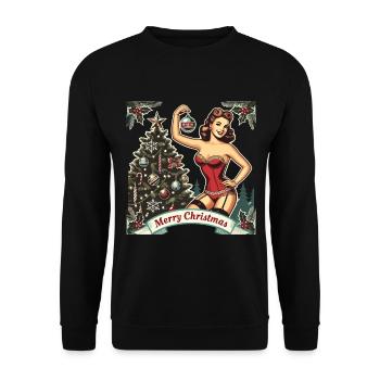 Weihnachtliches Pin-Up Retro Vintage Stil - Unisex Pullover - Schwarz - Vorne - Alina (178cm) & Michal (187cm)