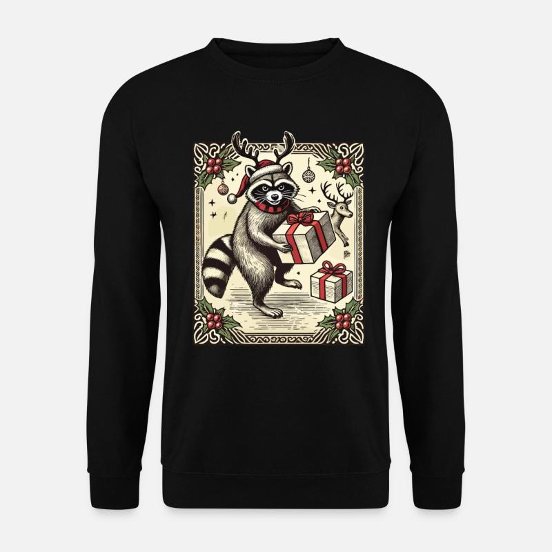 Weihnachtlicher Waschbär Mit Geschenken Und - Unisex Pullover - Schwarz