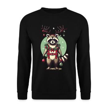 Niedlicher Waschbär Mit Rentiergeweih - Unisex Pullover - Schwarz - Vorne - Alina (178cm) & Michal (187cm)