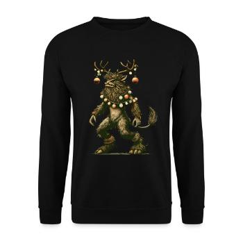Festlicher Krampus Weihnachtszauber - Unisex Pullover - Schwarz - Vorne - Alina (178cm) & Michal (187cm)