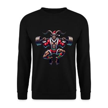 Weihnachtlicher Krampus Bodybuilder Muskeltraining - Unisex Pullover - Schwarz - Vorne - Alina (178cm) & Michal (187cm)