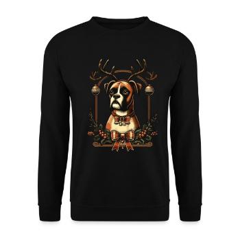 Boxer Hund Mit Rentiergeweih Weihnachtlich - Unisex Pullover - Schwarz - Vorne - Alina (178cm) & Michal (187cm)