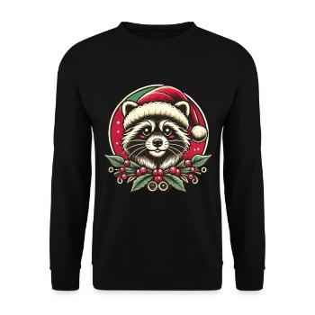 Weihnachtlicher Waschbär Mit Santa Hut - Unisex Pullover - Schwarz - Vorne - Alina (178cm) & Michal (187cm)
