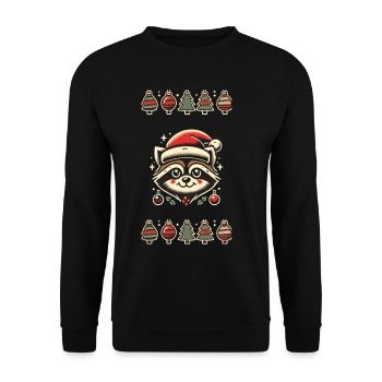 Weihnachtlicher Waschbär Mit Weihnachtsmütze - Unisex Pullover - Schwarz - Vorne - Alina (178cm) & Michal (187cm)