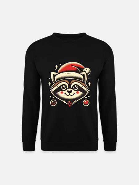 Fröhlicher Waschbär Mit Weihnachtsmütze - Unisex Pullover - Schwarz