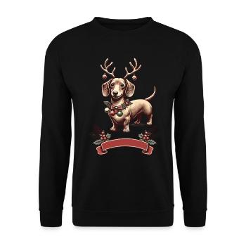 Weihnachtlicher Dackel Mit Geweih - Unisex Pullover - Schwarz - Vorne - Alina (178cm) & Michal (187cm)