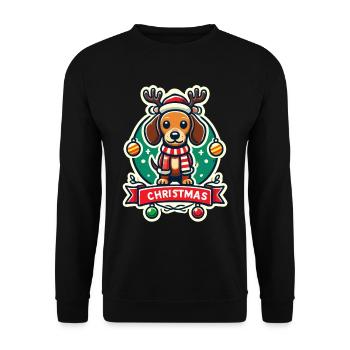 Weihnachtlicher Hund Mit Geweih Und Schal - Unisex Pullover - Schwarz - Vorne - Alina (178cm) & Michal (187cm)