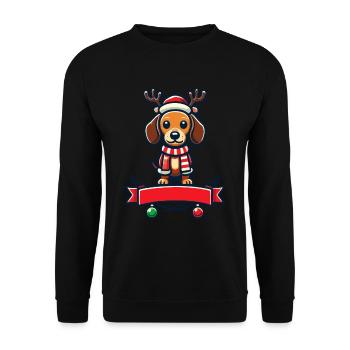 Süßer Weihnachtshund Mit Rentiergeweih - Unisex Pullover - Schwarz - Vorne - Alina (178cm) & Michal (187cm)