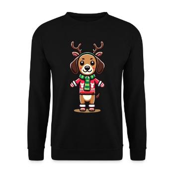 Christmas dog with antlers and scarf - Unisex Sweatshirt - black - Front - Alina (178cm) & Michal (187cm)