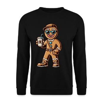 Lustiger Lebkuchenmann Mit Kaffee Für Weihnachten - Unisex Pullover - Schwarz - Vorne - Alina (178cm) & Michal (187cm)