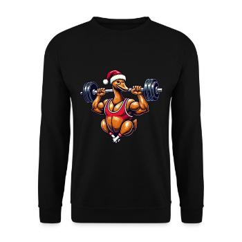 Lustige Weihnachtsgans Bodybuilding Motiv - Unisex Pullover - Schwarz - Vorne - Alina (178cm) & Michal (187cm)