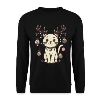 Mignon chat de Noël avec des bois - Sweat-shirt Unisexe - noir - Devant - Alina (178cm) & Michal (187cm)