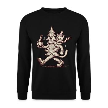 Retro Weihnachtsbaum Und Katze Winterspaß - Unisex Pullover - Schwarz - Vorne - Alina (178cm) & Michal (187cm)
