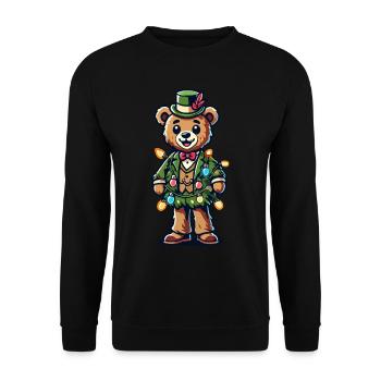 Ours de Noël de dessin animé vintage avec des guirlandes lumineuses - Sweat-shirt Unisexe - noir - Devant - Alina (178cm) & Michal (187cm)