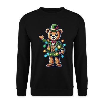 Fröhlicher Bär Mit Weihnachtslichtern - Unisex Pullover - Schwarz - Vorne - Alina (178cm) & Michal (187cm)