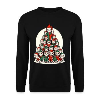 Weihnachtliche Katzen Tannenbaum Parade - Unisex Pullover - Schwarz - Vorne - Alina (178cm) & Michal (187cm)