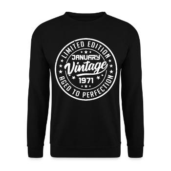 Born January 1971 Retro Birthday January 1971 - Unisex Sweatshirt - black - Front - Alina (178cm) & Michal (187cm)