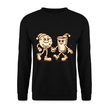 Fröhliche Keks Und Milch Freunde Weihnachtszeit - Unisex Pullover - Schwarz - Vorne - Alina (178cm) & Michal (187cm)