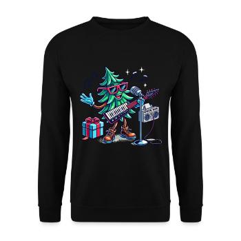Weihnachten Retro Tannenbaum Musik - Unisex Pullover - Schwarz - Vorne - Alina (178cm) & Michal (187cm)