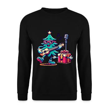 Fröhlicher Weihnachtsbaum Retro Musik - Unisex Pullover - Schwarz - Vorne - Alina (178cm) & Michal (187cm)