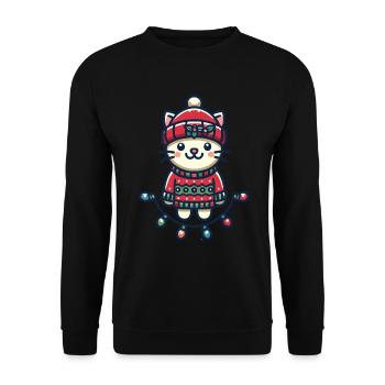 Cute Christmas cat with fairy lights - Unisex Sweatshirt - black - Front - Alina (178cm) & Michal (187cm)