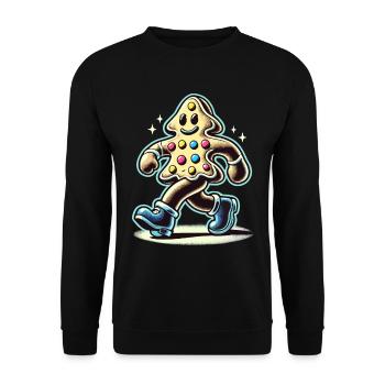 Lebkuchenmann Mit Stiefeln Lächelnd - Unisex Pullover - Schwarz - Vorne - Alina (178cm) & Michal (187cm)