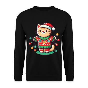 Christmas cat with fairy lights - Unisex Sweatshirt - black - Front - Alina (178cm) & Michal (187cm)