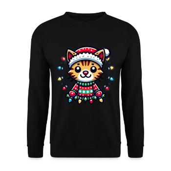 Weihnachtliche Katzenfreude Mit Lichtern - Unisex Pullover - Schwarz - Vorne - Alina (178cm) & Michal (187cm)